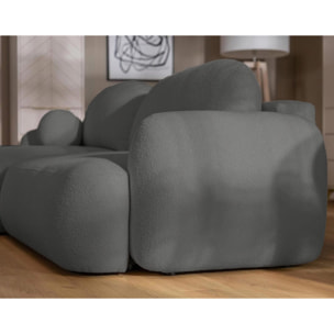 Berenice - canapé d'angle droit 4 places convertible avec coffre en tissu bouclette - Gris foncé