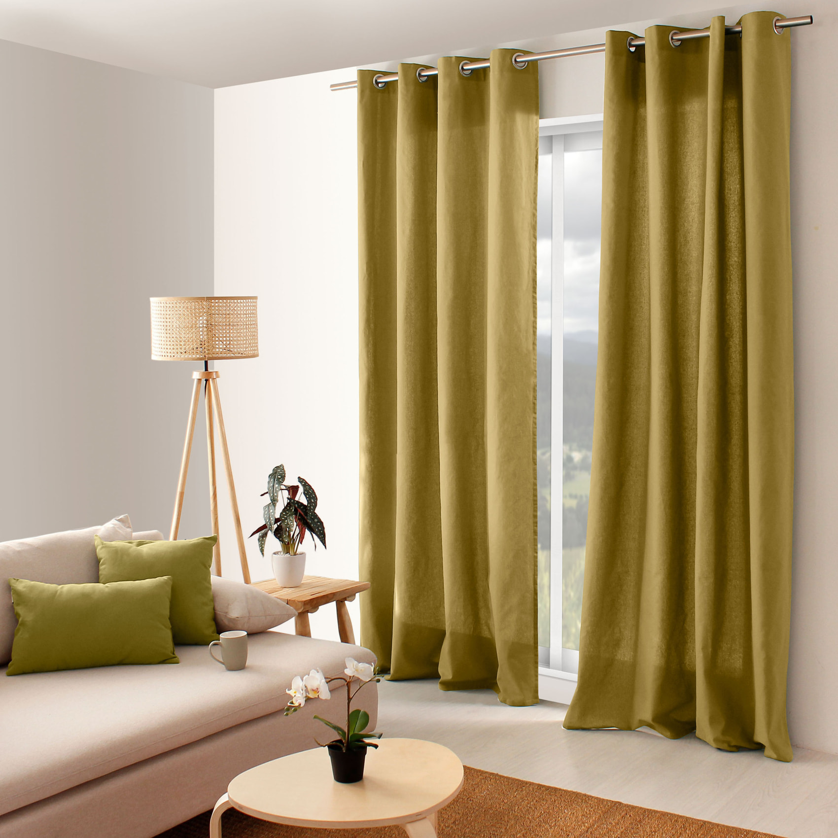 Rideau coloré en pur coton 8 œillets - Bronze