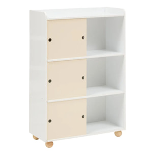 Meuble de Rangement Enfant Bouli 3 Portes Coulissantes Beige 69,5x30x101 cm