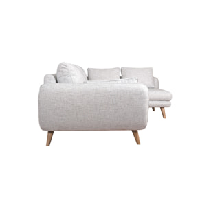 Canapé d'angle droit scandinave 5 places en tissu gris clair chiné et bois clair CREEP