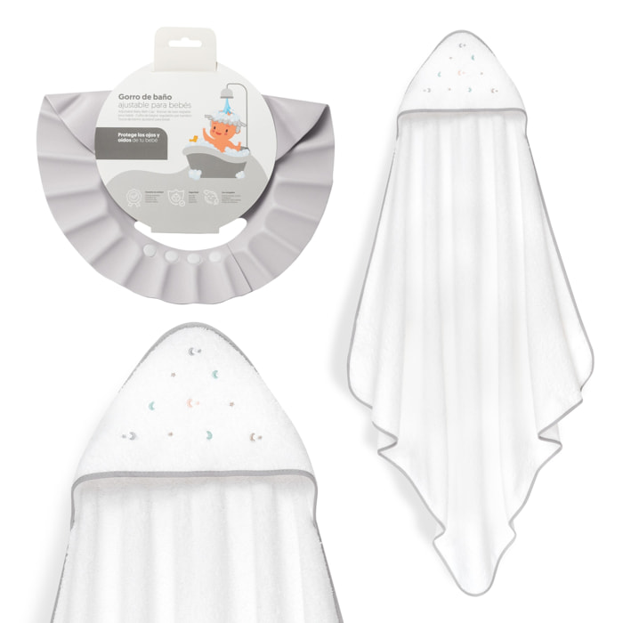 Capa Baño 1X1 Mod Estrella Luna Multicolor+Gorro Bco/Gris