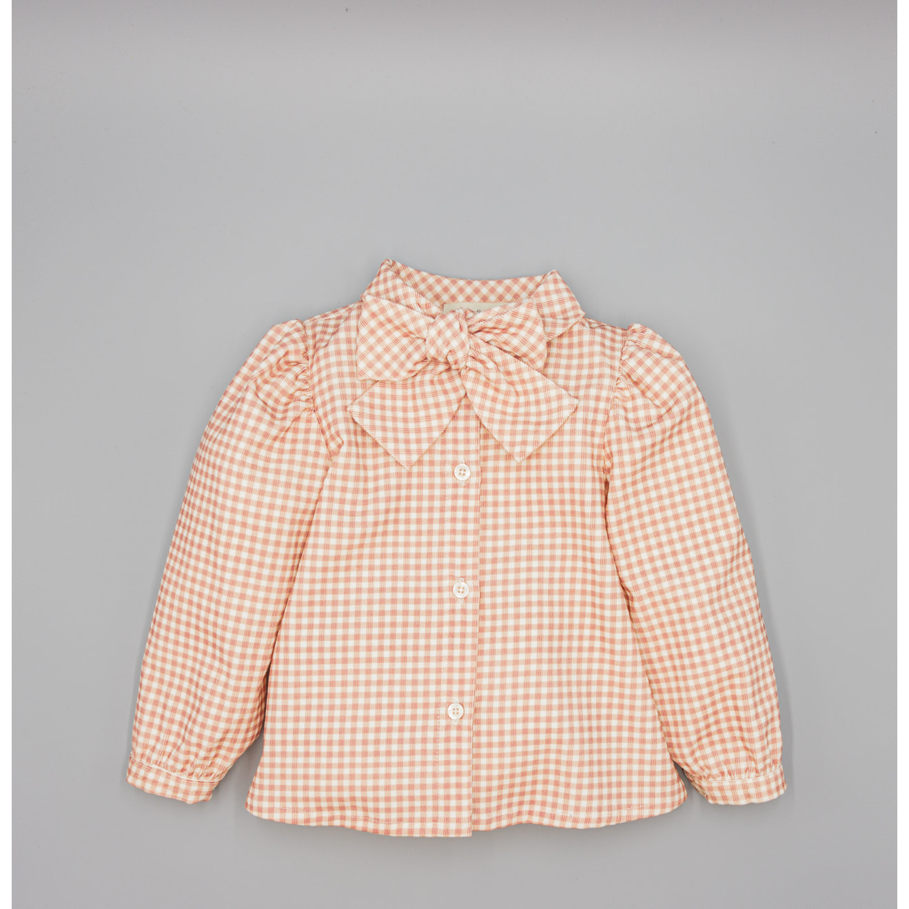 Camisa Rosa De Pana Con Cuadros y Lazo