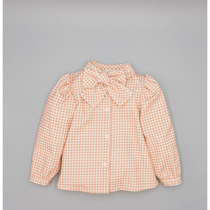 Camisa Rosa De Pana Con Cuadros y Lazo