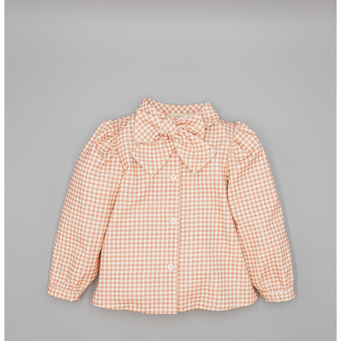 Camisa Rosa De Pana Con Cuadros y Lazo