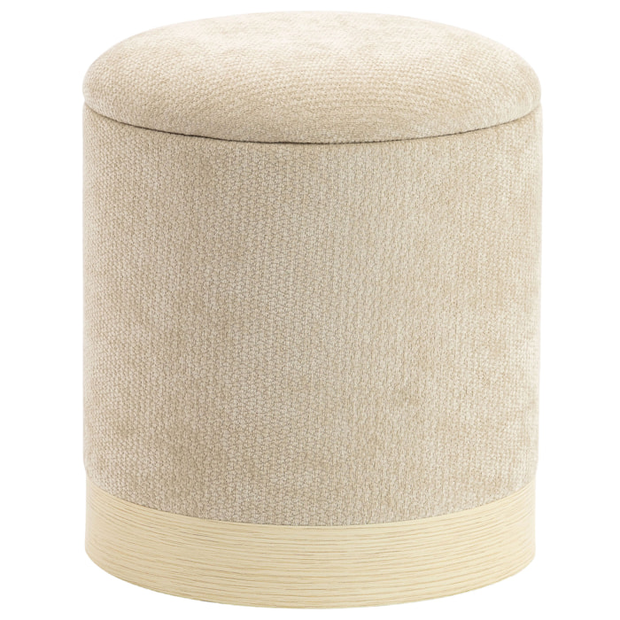 Pouf coffre design bicolore effet bois clair tissu beige dia. 38 x 45 cm