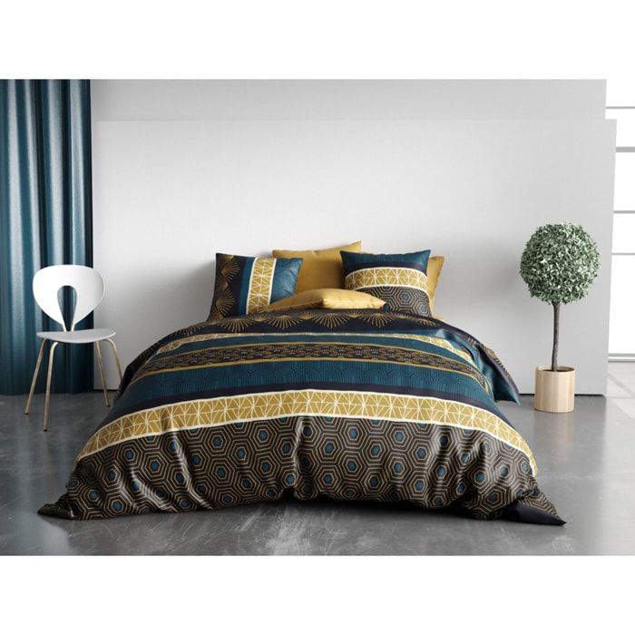 Parure housse de couette coton emeraude, marron
