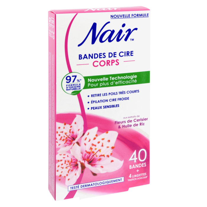 Pack de 2 - Nair - Bandes de cire froide corps aux extraits de fleurs de cerisier et Huile de riz