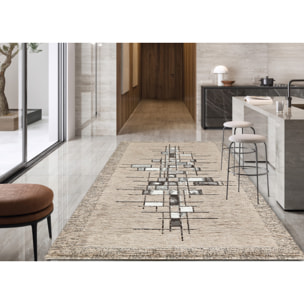 Tappeto Jacquard Ideale Cucina Ingresso Made In Italy Antiscivolo, Lavabile, Morbido Disegno Pixel Tortora By Suardi