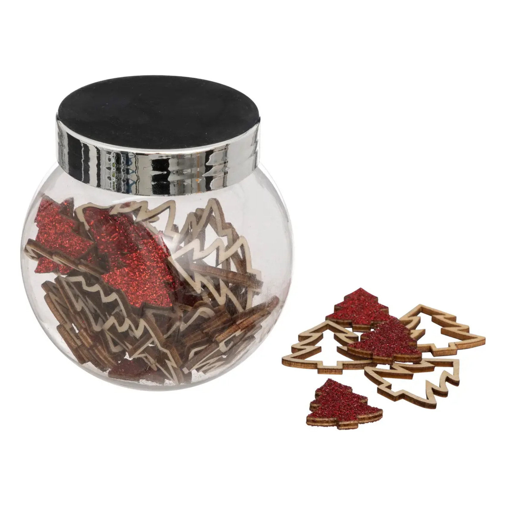 Accessoires bocal forme en bois paillettes rouges