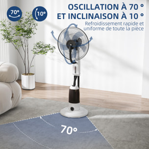 Ventilateur brumisateur sur roulettes - oscillant silencieux 90 W - 4 vitesses - dim. Ø 44 x 120H cm noir blanc