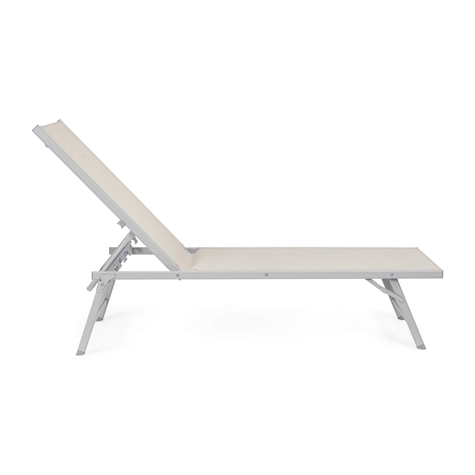 Set di 4 lettini, reclinabili, MACARELLA in alluminio grigio e textilene beige, pieghevoli
