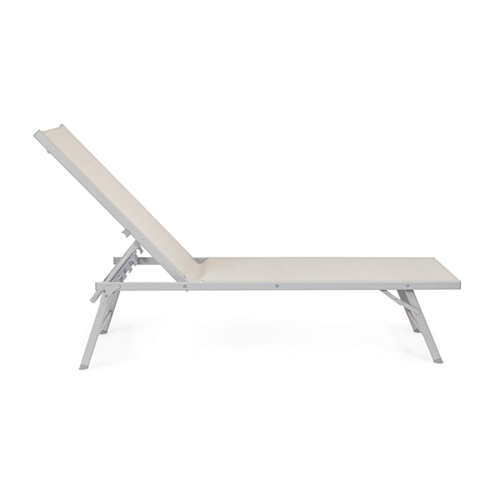 Set di 4 lettini, reclinabili, MACARELLA in alluminio grigio e textilene beige, pieghevoli