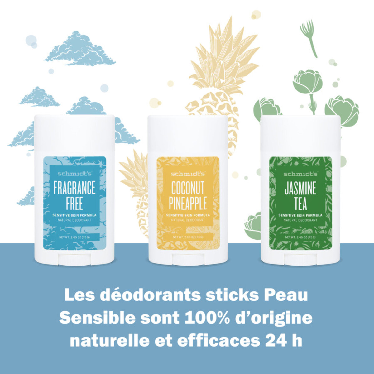 Pack de 3 - Schmidt's Déodorant Stick Vegan Sans Parfum 75g