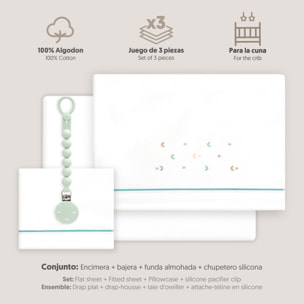 Triptico Cuna Estrella Luna Multicolor + Broche Bco/Verde