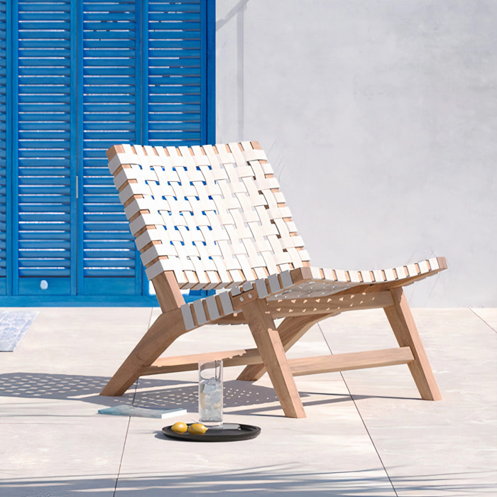 Fauteuil de jardin en teck et sangles en tissu blanc - Tao