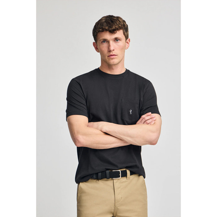 Maglietta nera a maniche corte con taschino e ricamo Rigby Best