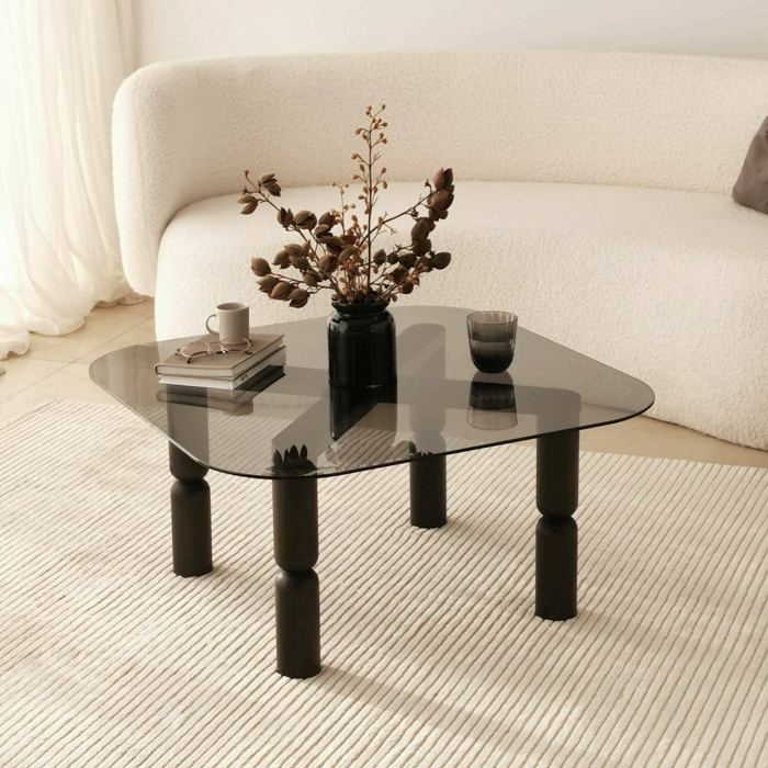 Tavolino da salotto Gran, Tavolo basso da caffè, Portariviste per divano, Ripiano da soggiorno, 80x80h40 cm, Antracite e Fumè