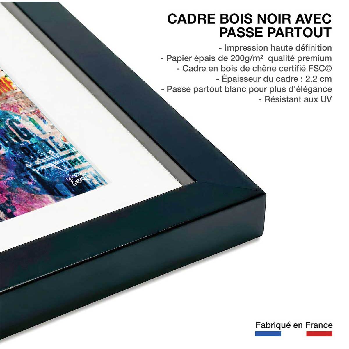 Affiche illustration graffiti chaplin Affiche sous cadre noir