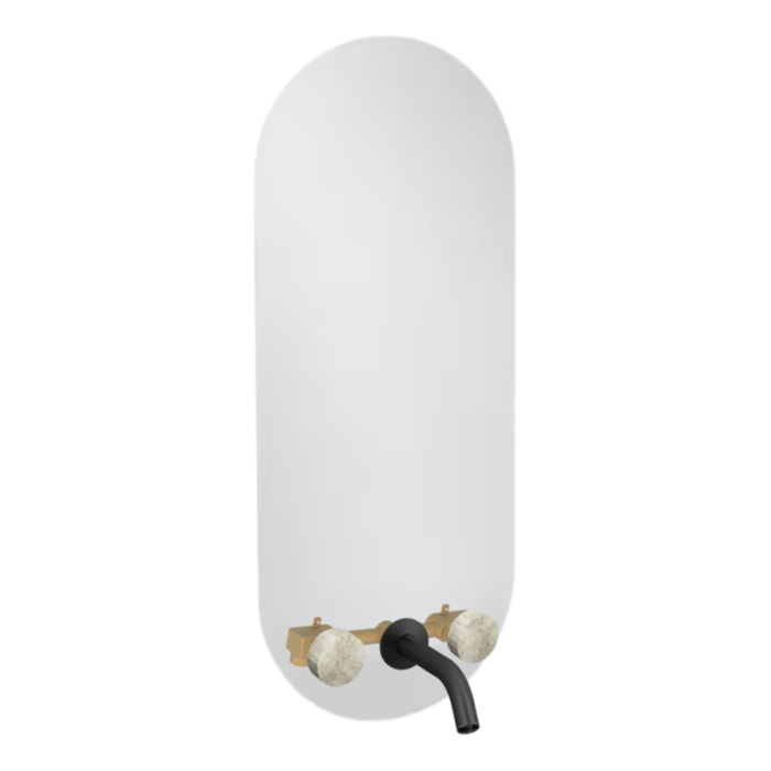 Miroir LED ovale 3 trous + mélangeur lavabo encastré 3 trous Grands Boulevards douceur minérale et noir