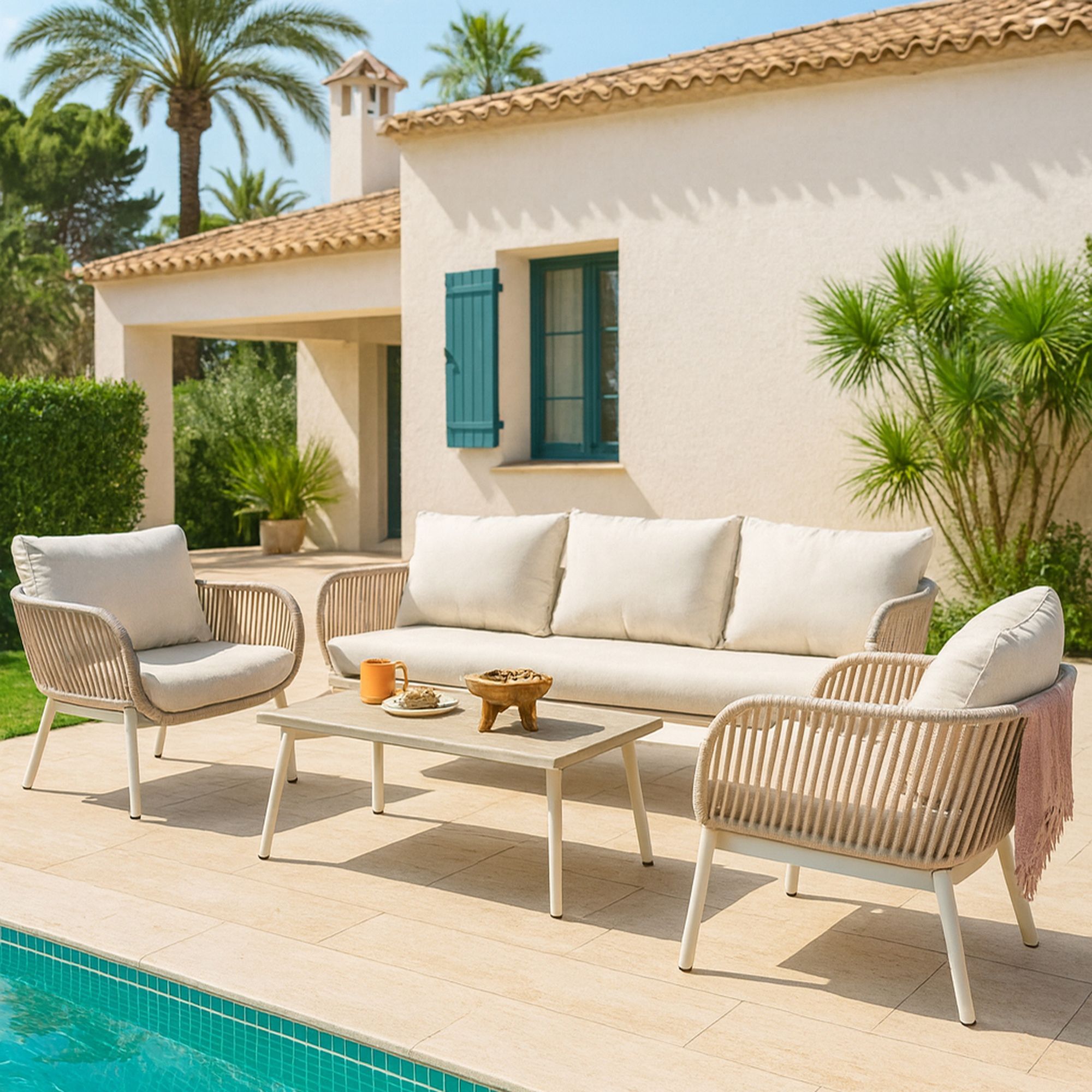 Salon de jardin 5 places en aluminium beige FIGARI