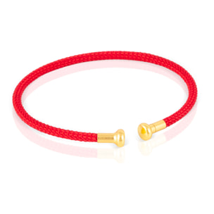 Pack de 6 pulseras rígidas trenzadas de hilo de poliéster relleno de hilo de acero negro, rojo y multicolor con cierre abierto de cobre dorado.