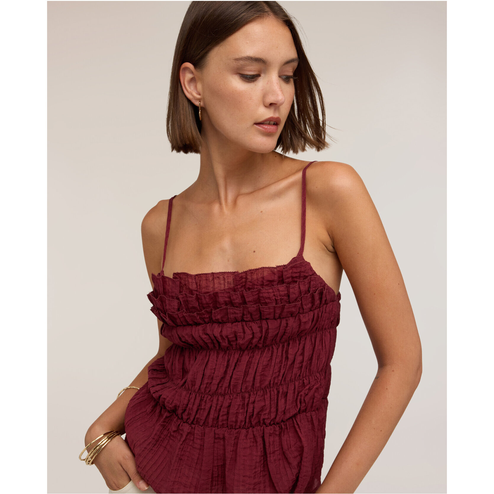 Motivi - Top in viscosa con drappeggio e scollo a barchetta - Bordeaux