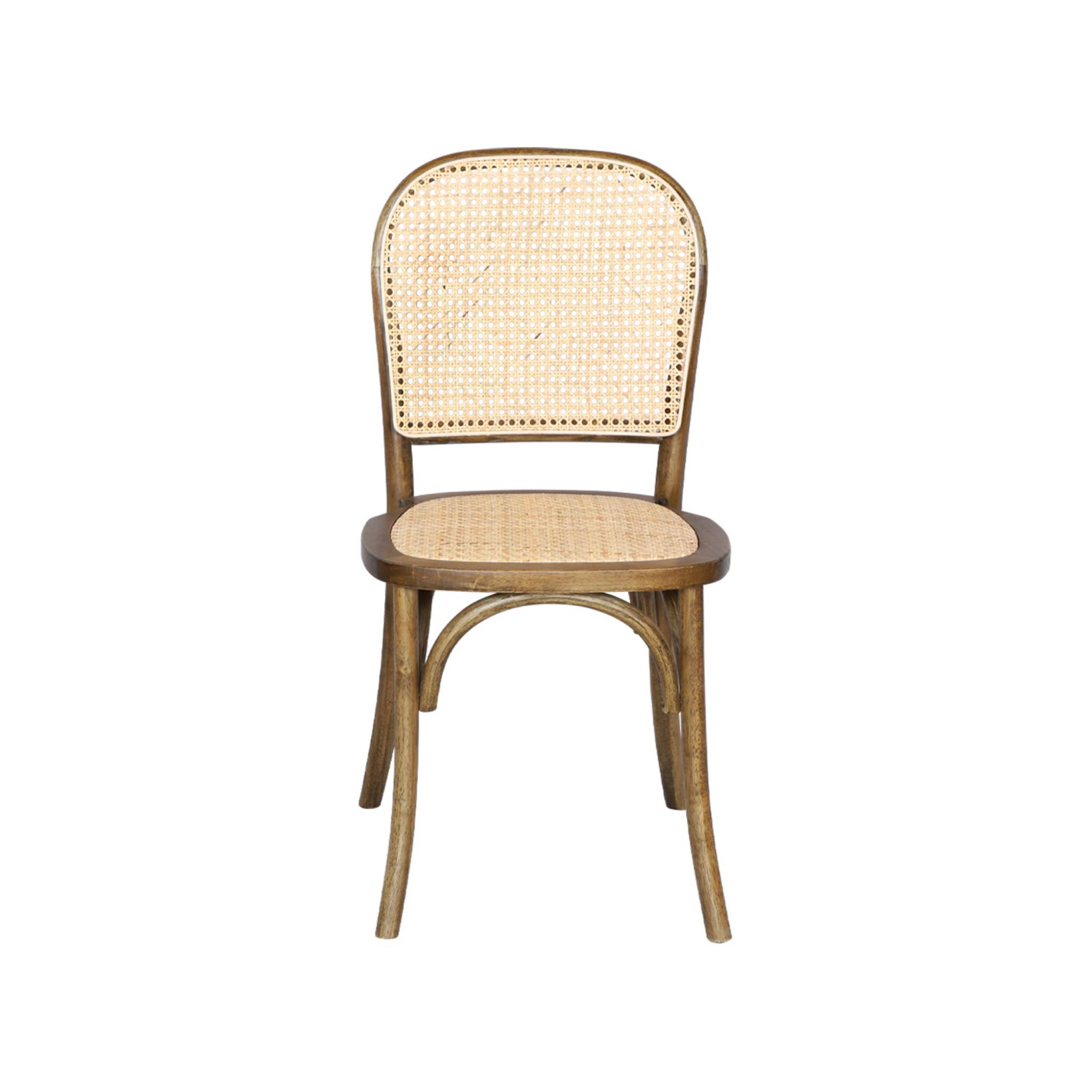 Lot de 4 chaises vintage en bois avec assise et dossier en rotin. coloris marron vieilli. L 44.5 x P 48 x H 89.5cm