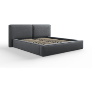 Lit coffre avec tête de lit double "Arendal" 180x200cm en tissu structurel gris foncé