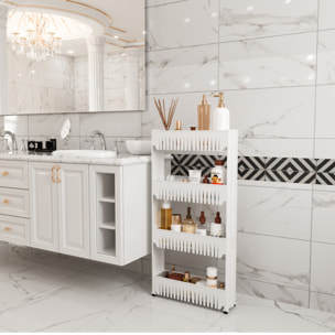 Carrello Da Cucina Salvaspazio Carrellino Portaoggetti Con Rotelle Ruote 4 Ripiani Dispensa Bagno Fino a 2.5 Kg Per Ripiano 103 x 12,5 x 54 cm Bianco