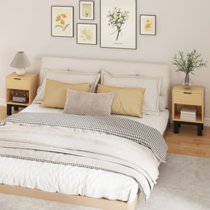 Juego de 2 Mesitas de Noche Estrechas, Mesillas de Noche Modernas con Cajón y Estante Abierto, para Dormitorio, Salón, 35x26x50 cm, Roble