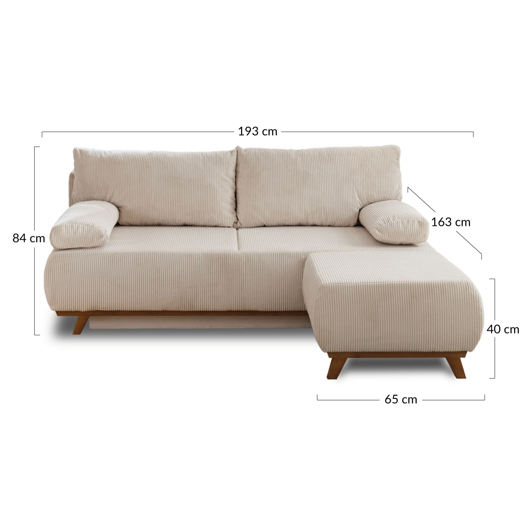 Cristal - canapé 3 places - convertible avec coffre et pouf - en velours côtelé - Beige