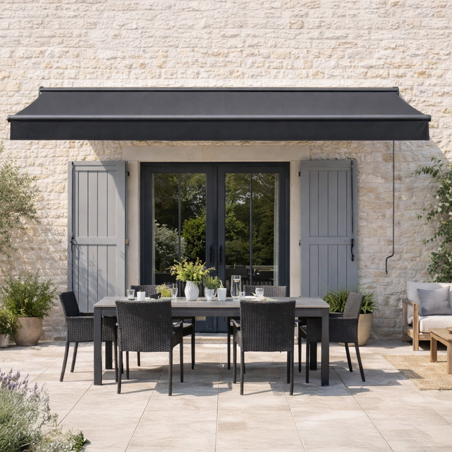 VALFENERA Store banne motorisé 2,95 x 2,5 m en aluminium avec toile gris