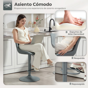 Juego de 2 Taburetes de Bar Taburetes Altos de Cocina Giratorios con Altura Ajustable 92-110 cm Respaldo Asiento de Piel Sintética Marco de Acero y Reposapiés para Comedor Mostrador Gris