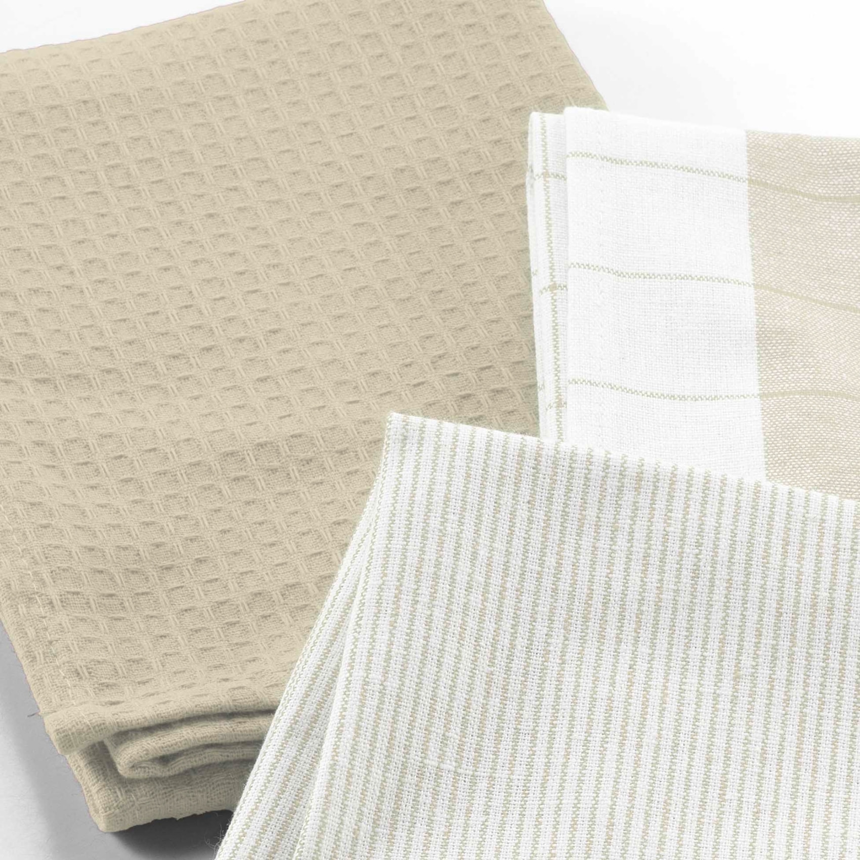 Lot de 3 torchons en coton tissé nid d’abeille - Lin