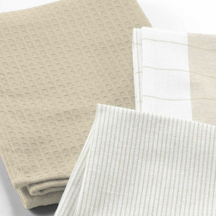 Lot de 3 torchons en coton tissé nid d’abeille - Lin