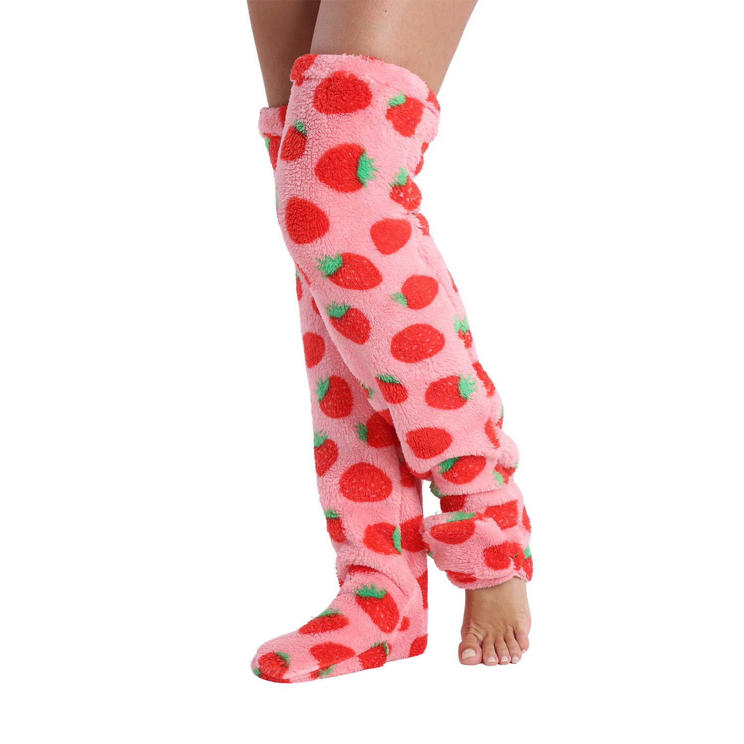 Calcetines largos de felpa extrasuave. 75 cm de longitud. Diseño fresas.