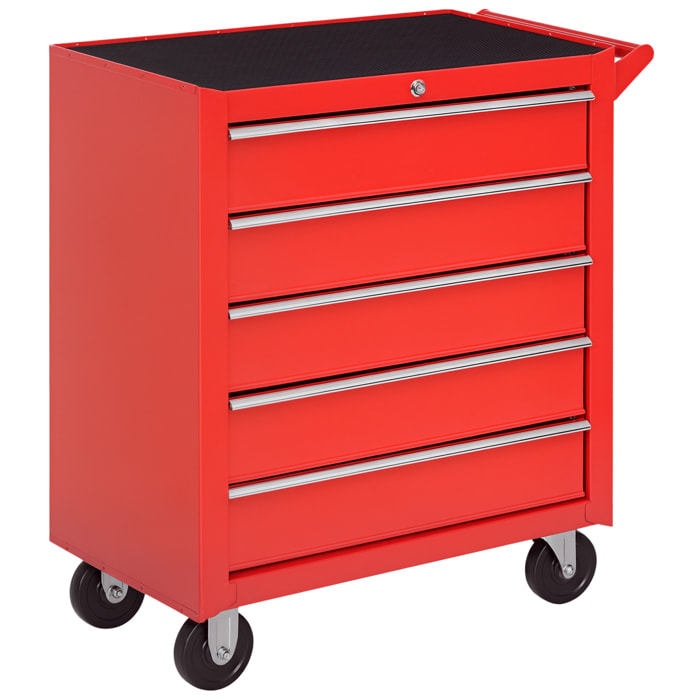Caja Taller Carro de Herramientas con Ruedas Cerradura tipo Mueble de Almacenamiento para Taller Garaje y Hogar Chapa de Acero 69x33x75 cm Rojo