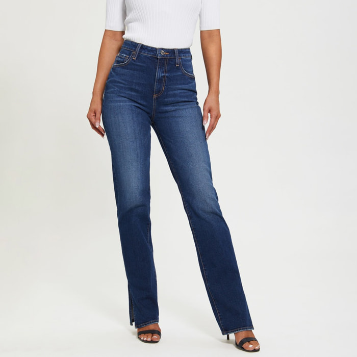 Jeans - coupe droite - coton - fente - bleu denim