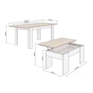 Pack mesa de comedor 123 y mesa de centro Vita Blanco Artik (Blanco Mate) - Roble Canadian