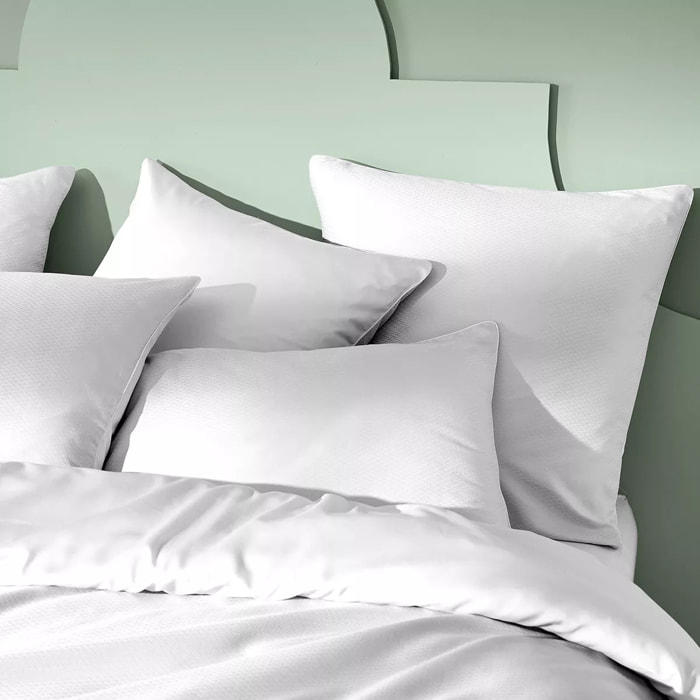 Taie d'oreiller satin de coton motif jacquard blanc Vibrato blanc