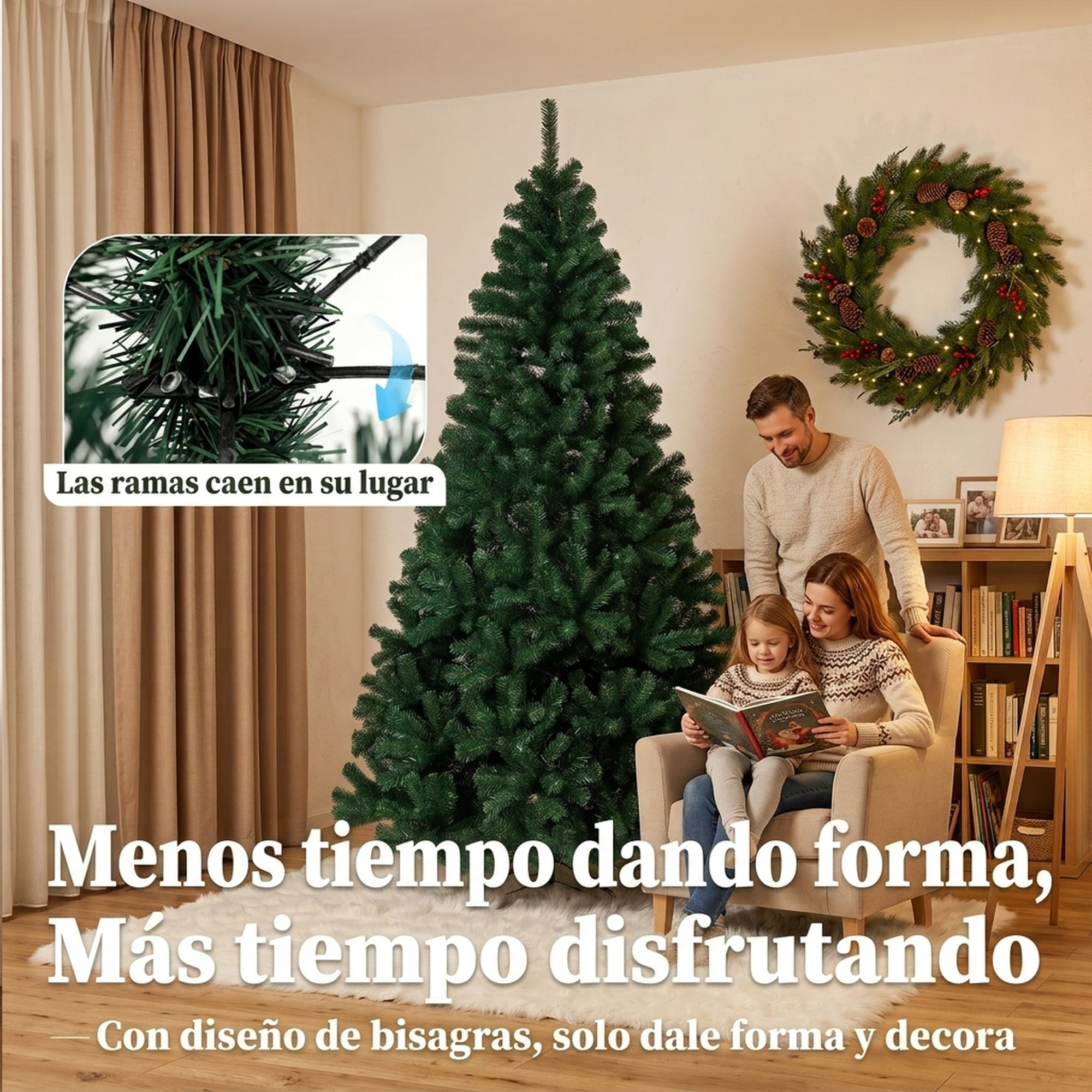 Árbol de Navidad Artificial de 230 cm, Árbol de Navidad de Abeto con Ramas Articuladas, 1300 Puntas de PVC Ignífugo, Montaje Rápido, Soporte de Acero Plegable, Verde