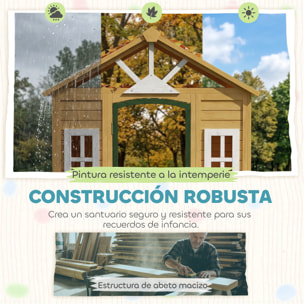 Casita Infantil Exterior e Interior de Madera, Casita Infantil con 2 Maceteros, 3 Ventanas, Media Puerta, Casa de Jardín para Niños de 3-8 Años, Marrón