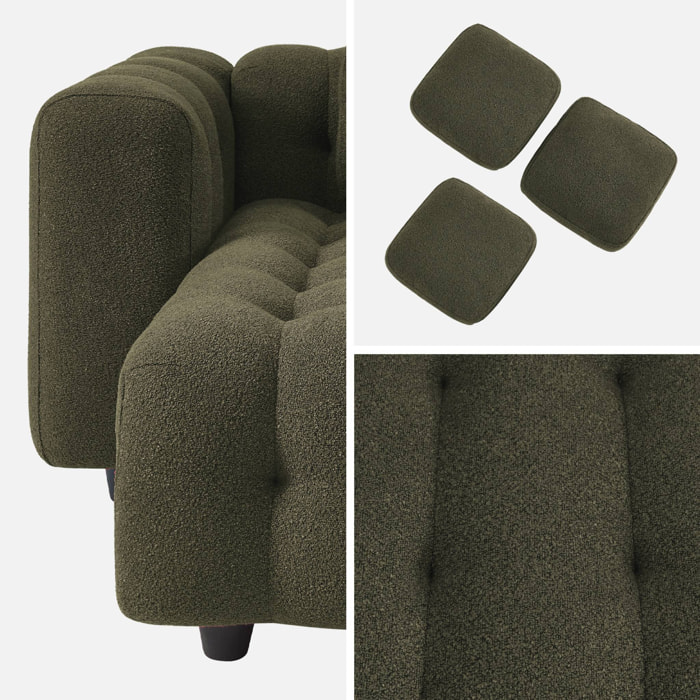 Pouf. module pour canapé. repose-pieds pour canapé 2 places en bouclette texturée kaki L 69 x P 59 x H 48cm - Leon