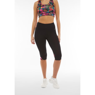 Leggings corsaro vita alta con inserti stampa tropicale