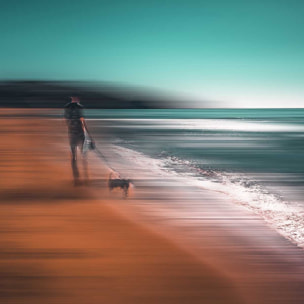 Poster balade au bord de l'eau Affiche + cadre en bois - Chêne