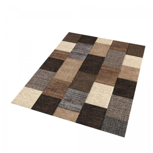 tapis chambre 80x150 tissé marron rectangle motif géométrique BE 30