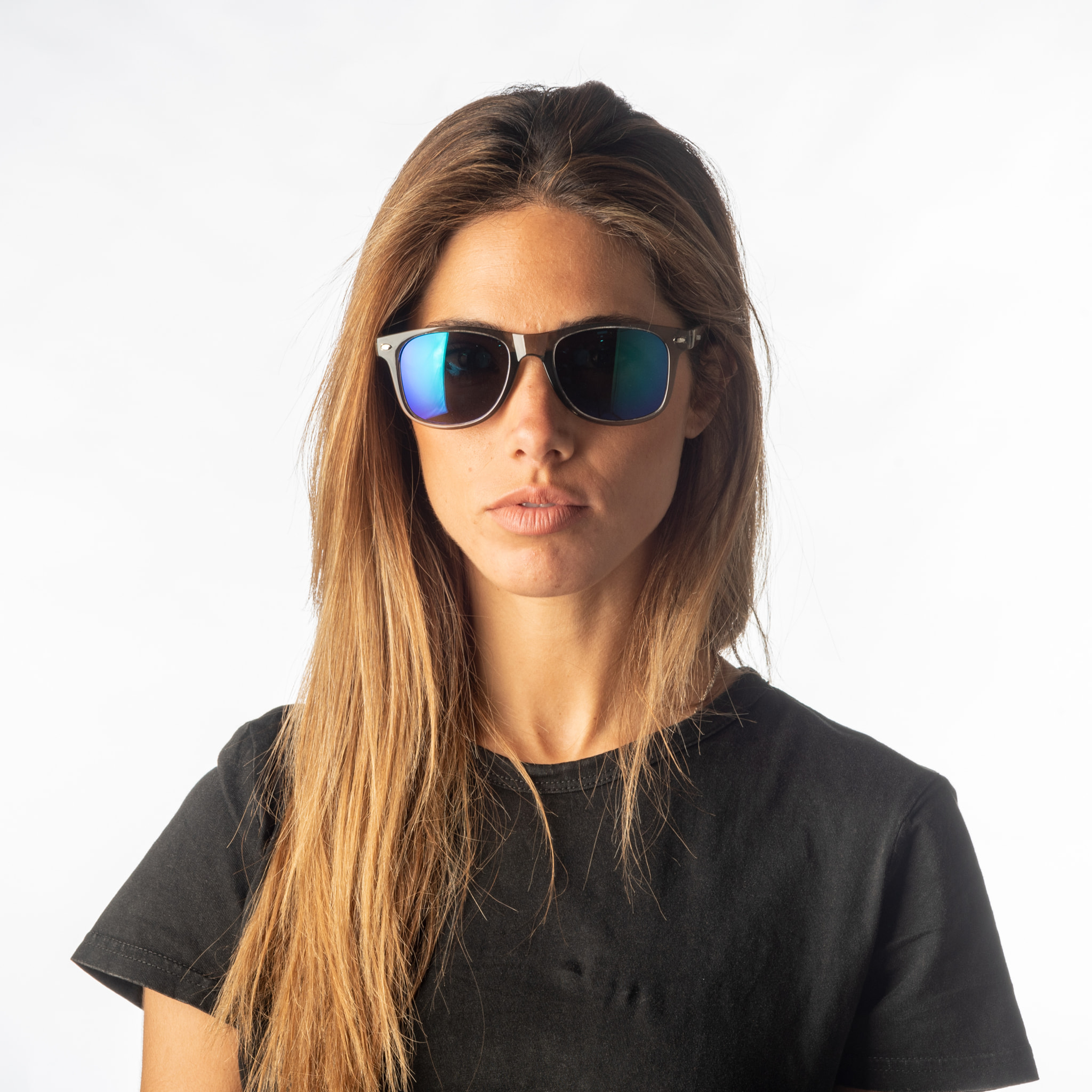 Gafas de sol OCEAN BEACH WAYFARER - Transparente negro / Revo verde