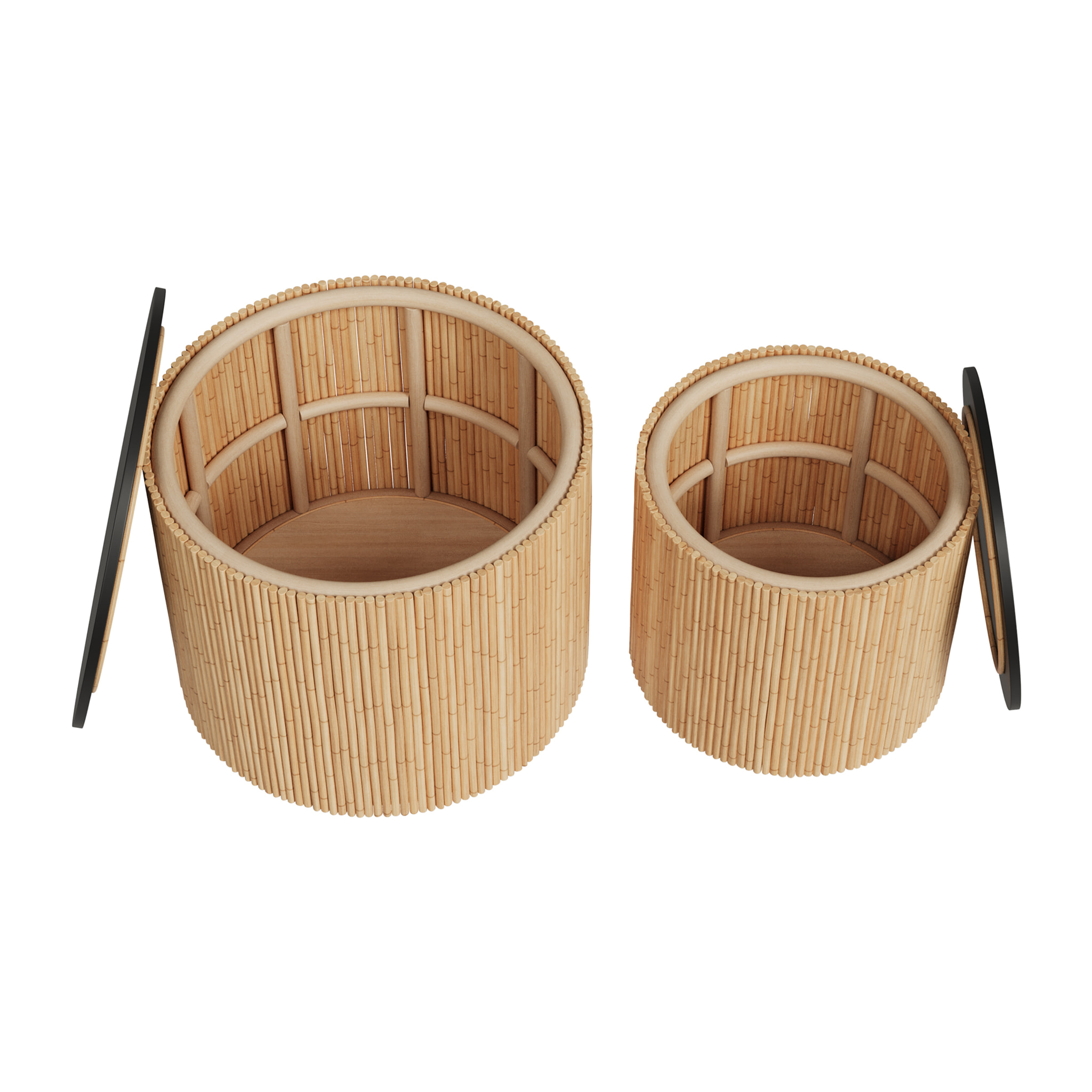 Tables basses rondes en rotin et plateau noir (lot de 2) - Owan