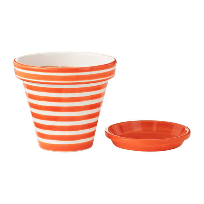J-Line cache-pot Granada Stripes Handmade + Painted - céramique - orange - large - Ø 35 cm