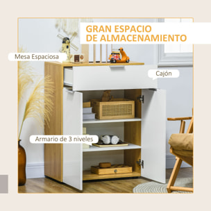 Aparador de Salón Armario Multiusos de Alto Brillo con Cajón 2 Puertas y Estantes Ajustables para Comedor Dormitorio 70x35x92 cm Blanco y Natural